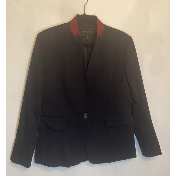 rag & bone Jackets & Blazers - RAG & BONE WOOL SILK Black Maroon Red Inverted Upcollar Blazer Jacket Sz 10